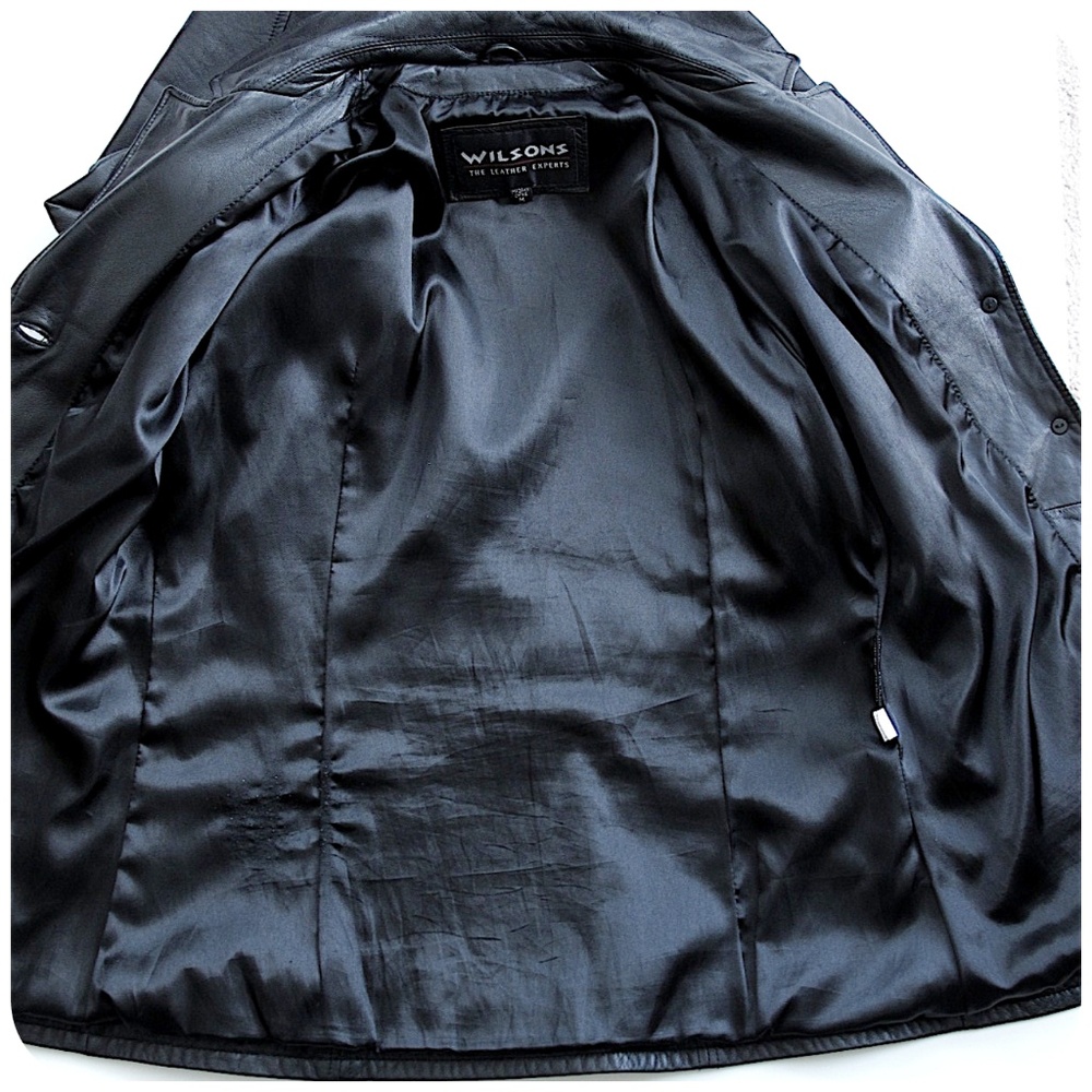 Vintage Wilsons Black Leather Button Jacket Medium - Picture 6 of 8